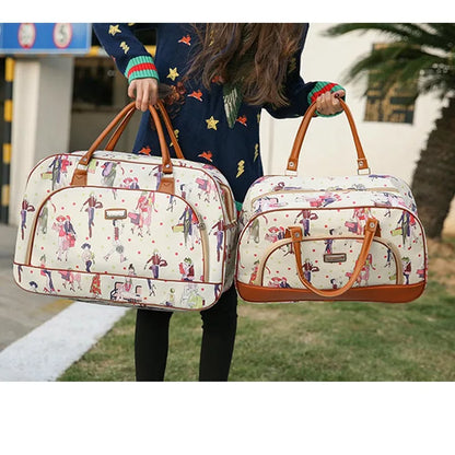 Women Travel Bags 2022 Fashion PU Leather Large Capacity Waterproof Print Luggage Duffle Bag Men Casual Travelling Weekend Bags
