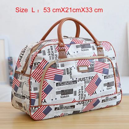 Women Travel Bags 2022 Fashion PU Leather Large Capacity Waterproof Print Luggage Duffle Bag Men Casual Travelling Weekend Bags