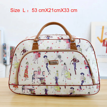 Women Travel Bags 2022 Fashion PU Leather Large Capacity Waterproof Print Luggage Duffle Bag Men Casual Travelling Weekend Bags