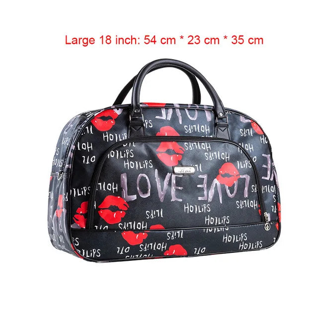 Women Travel Bags 2022 Fashion PU Leather Large Capacity Waterproof Print Luggage Duffle Bag Men Casual Travelling Weekend Bags