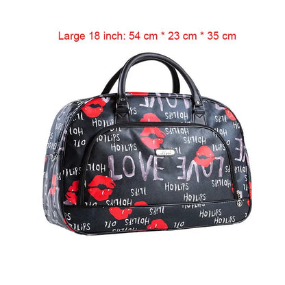 Women Travel Bags 2022 Fashion PU Leather Large Capacity Waterproof Print Luggage Duffle Bag Men Casual Travelling Weekend Bags