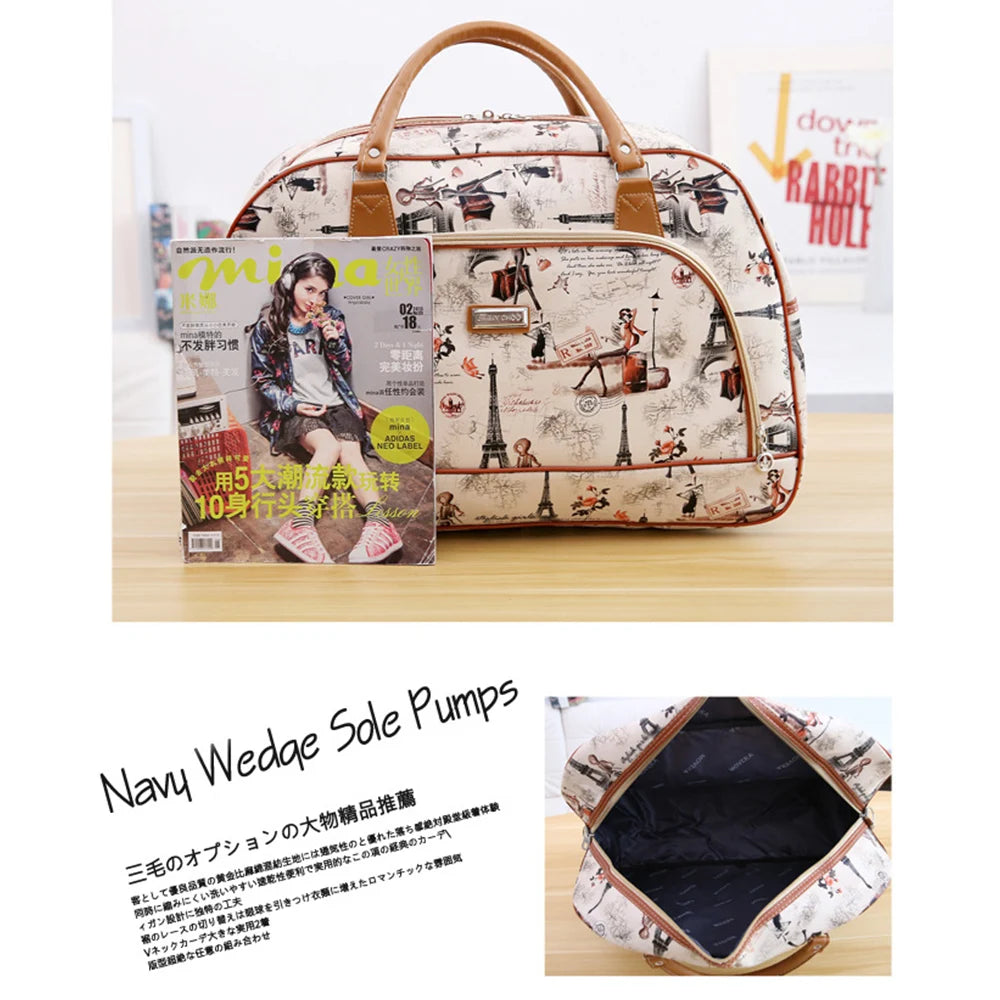 Women Travel Bags 2022 Fashion PU Leather Large Capacity Waterproof Print Luggage Duffle Bag Men Casual Travelling Weekend Bags