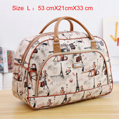 Women Travel Bags 2022 Fashion PU Leather Large Capacity Waterproof Print Luggage Duffle Bag Men Casual Travelling Weekend Bags