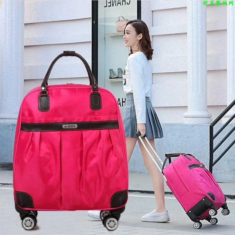 Women Travel Luggage handbag girls  trolley bags Cabin Waterproof Oxford Rolling Trolley suitcase Lady on Wheels wheels Drag bag