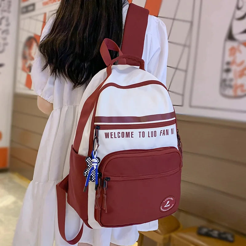 Women Trendy Red Nylon Student Backpack Cool Lady Leisure Book Bag Female Laptop College Backpack Fashion Girl Travel School Bag