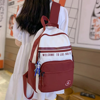 Women Trendy Red Nylon Student Backpack Cool Lady Leisure Book Bag Female Laptop College Backpack Fashion Girl Travel School Bag