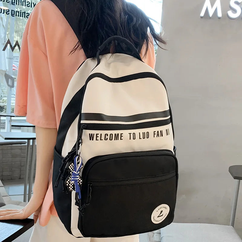 Women Trendy Red Nylon Student Backpack Cool Lady Leisure Book Bag Female Laptop College Backpack Fashion Girl Travel School Bag