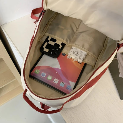Women Trendy Red Nylon Student Backpack Cool Lady Leisure Book Bag Female Laptop College Backpack Fashion Girl Travel School Bag