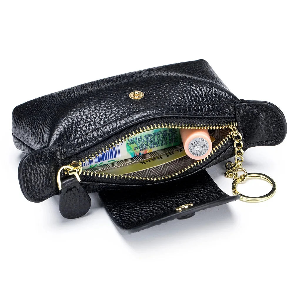 Women Wallet Genuine Purse for Woman Zipper Coin Card Holder Dumpling Brand First Layer Cowhide Leather Mini Clutch Bag