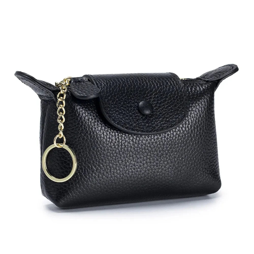 Women Wallet Genuine Purse for Woman Zipper Coin Card Holder Dumpling Brand First Layer Cowhide Leather Mini Clutch Bag