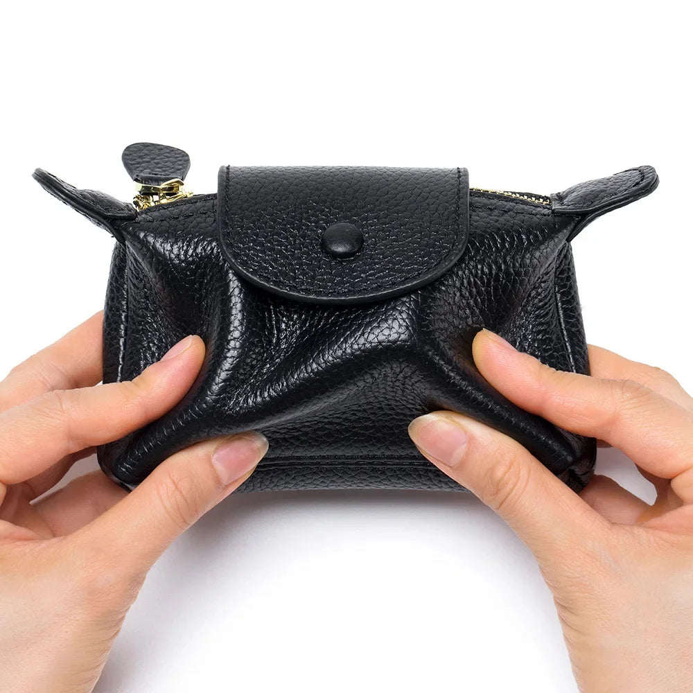 Women Wallet Genuine Purse for Woman Zipper Coin Card Holder Dumpling Brand First Layer Cowhide Leather Mini Clutch Bag