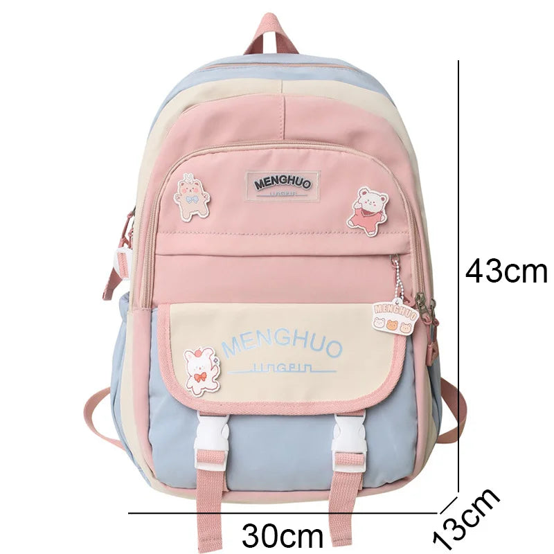 Women Waterproof Kawaii Laptop Backpack Lady Badge Travel School Bag Girl Cute Harajuku College Backpack Fashion Female Book Bag