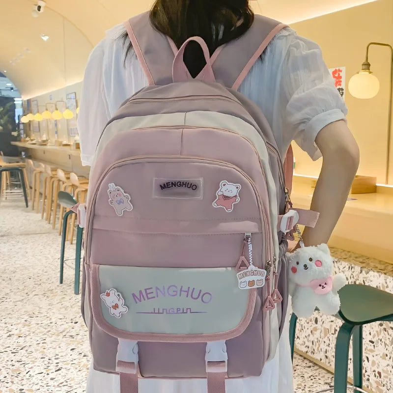 Women Waterproof Kawaii Laptop Backpack Lady Badge Travel School Bag Girl Cute Harajuku College Backpack Fashion Female Book Bag