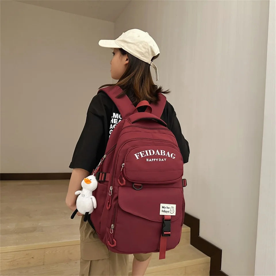 Women Waterproof Nylon Backpack Fashion Female Shoulder Bag Youth Vitality Style Multi-functional Travel School Bag