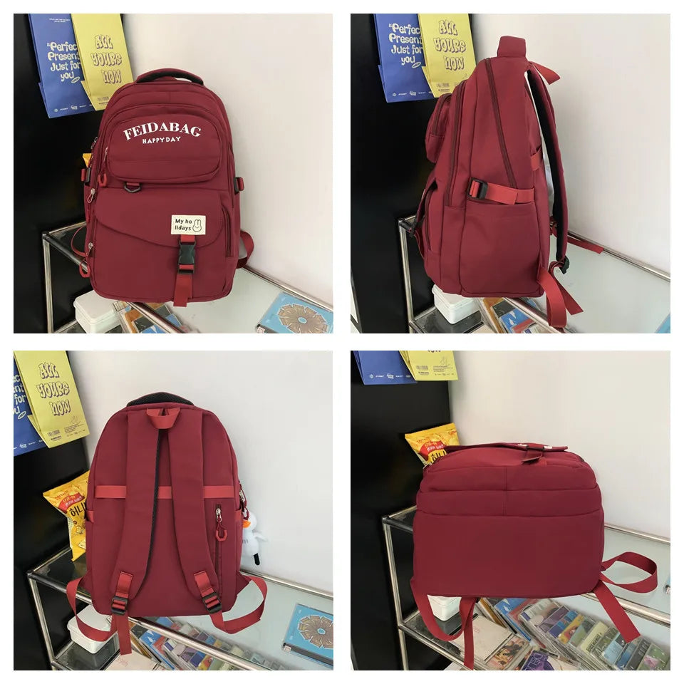 Women Waterproof Nylon Backpack Fashion Female Shoulder Bag Youth Vitality Style Multi-functional Travel School Bag