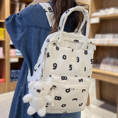 Women White Laptop Kawaii Letter Printing School Bag Girl Cute Travel College Backpack Fashion Student Female Nylon Lady BookBag