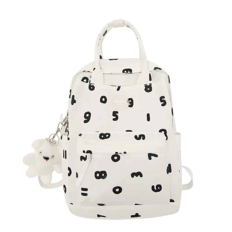 Women White Laptop Kawaii Letter Printing School Bag Girl Cute Travel College Backpack Fashion Student Female Nylon Lady BookBag