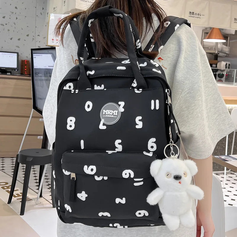 Women White Laptop Kawaii Letter Printing School Bag Girl Cute Travel College Backpack Fashion Student Female Nylon Lady BookBag