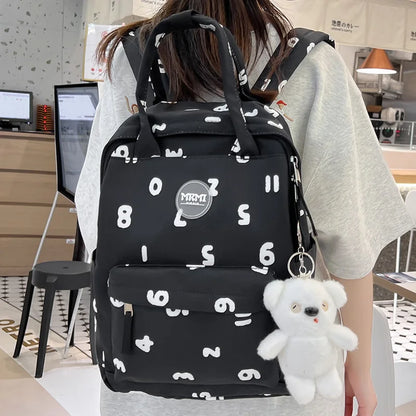 Women White Laptop Kawaii Letter Printing School Bag Girl Cute Travel College Backpack Fashion Student Female Nylon Lady BookBag