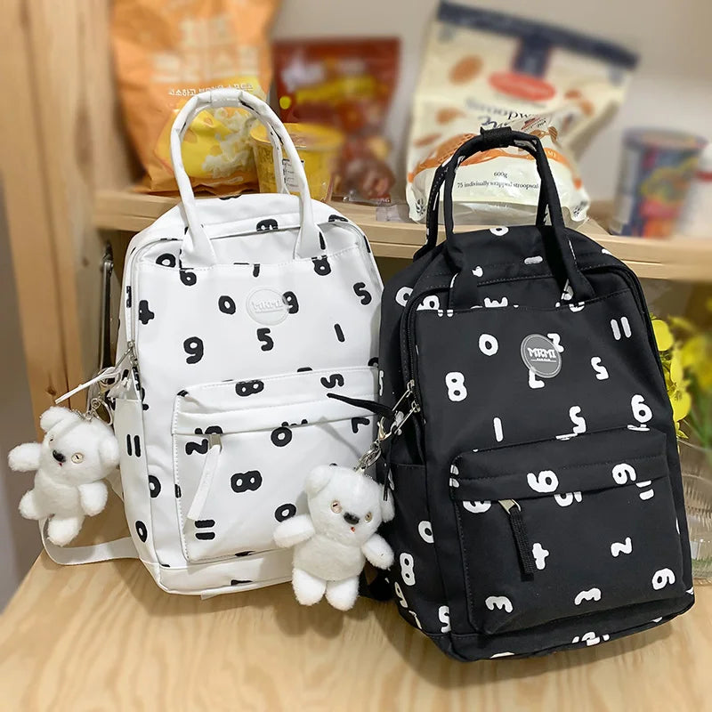 Women White Laptop Kawaii Letter Printing School Bag Girl Cute Travel College Backpack Fashion Student Female Nylon Lady BookBag
