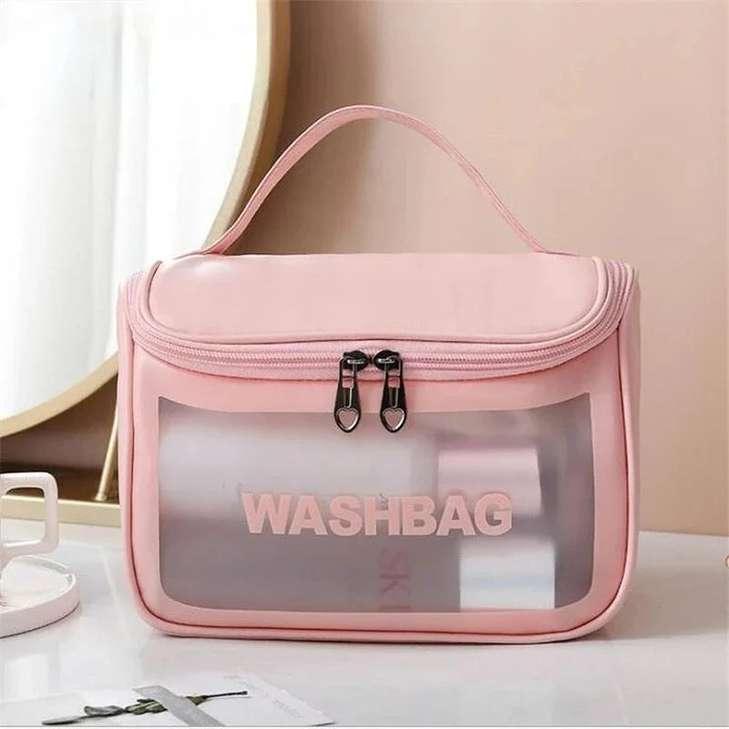 Women Zipper Translucent Scrub Wash Makeup Bag Travel Large Capacity Cosmetic Bags PVC Waterproof Portable Storage Beauty Case