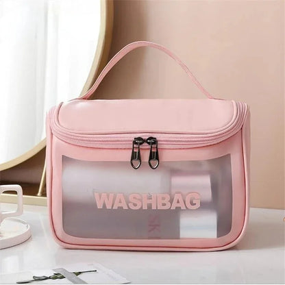 Women Zipper Translucent Scrub Wash Makeup Bag Travel Large Capacity Cosmetic Bags PVC Waterproof Portable Storage Beauty Case