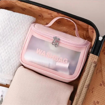 Women Zipper Translucent Scrub Wash Makeup Bag Travel Large Capacity Cosmetic Bags PVC Waterproof Portable Storage Beauty Case