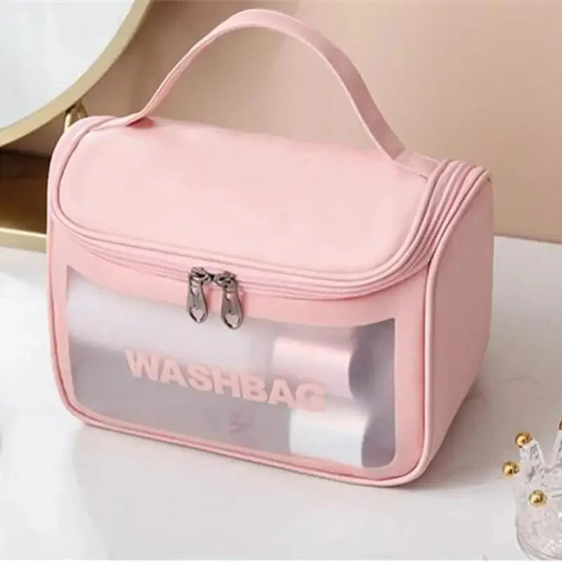 Women Zipper Translucent Scrub Wash Makeup Bag Travel Large Capacity Cosmetic Bags PVC Waterproof Portable Storage Beauty Case