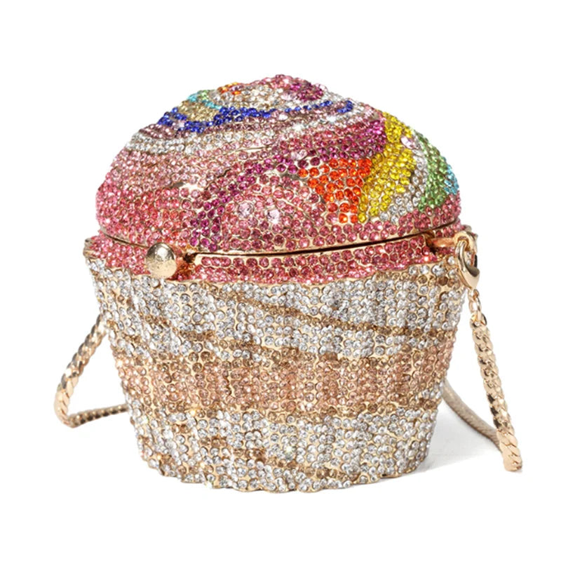 Women cup cake Crystal Clutch Purse Evening Bags Formal Dinner Bridal Rhinestone Purse Party Dinner Diamond Box Handbags