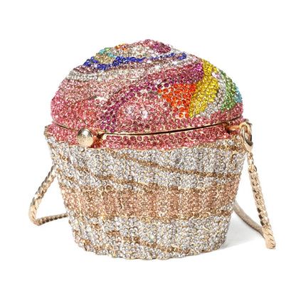 Women cup cake Crystal Clutch Purse Evening Bags Formal Dinner Bridal Rhinestone Purse Party Dinner Diamond Box Handbags