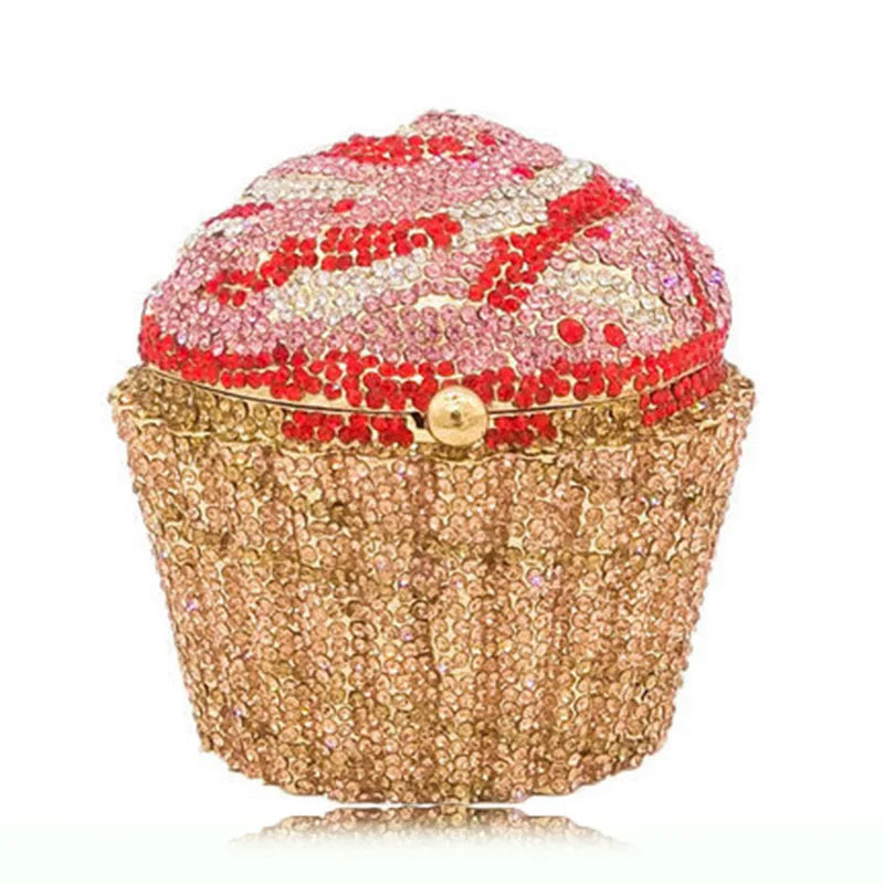 Women cup cake Crystal Clutch Purse Evening Bags Formal Dinner Bridal Rhinestone Purse Party Dinner Diamond Box Handbags