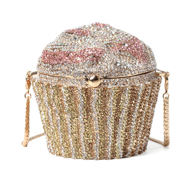 Women cup cake Crystal Clutch Purse Evening Bags Formal Dinner Bridal Rhinestone Purse Party Dinner Diamond Box Handbags