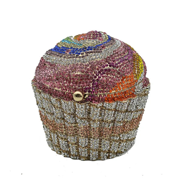 Women cup cake Crystal Clutch Purse Evening Bags Formal Dinner Bridal Rhinestone Purse Party Dinner Diamond Box Handbags