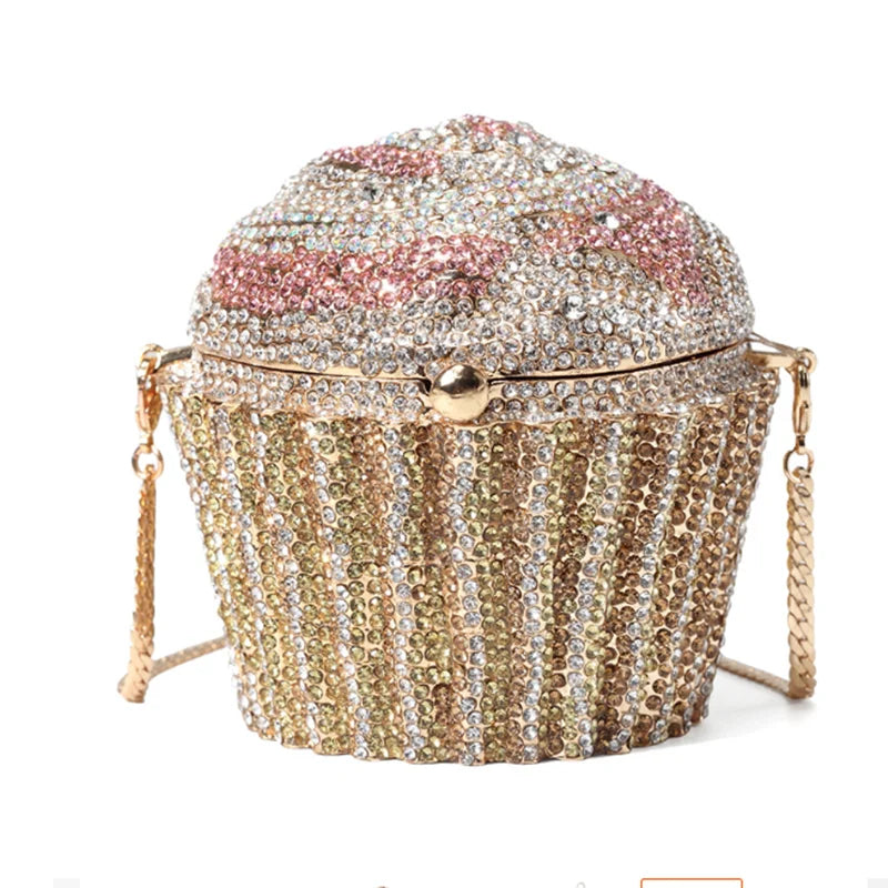 Women cup cake Crystal Clutch Purse Evening Bags Formal Dinner Bridal Rhinestone Purse Party Dinner Diamond Box Handbags