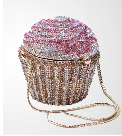 Women cup cake Crystal Clutch Purse Evening Bags Formal Dinner Bridal Rhinestone Purse Party Dinner Diamond Box Handbags