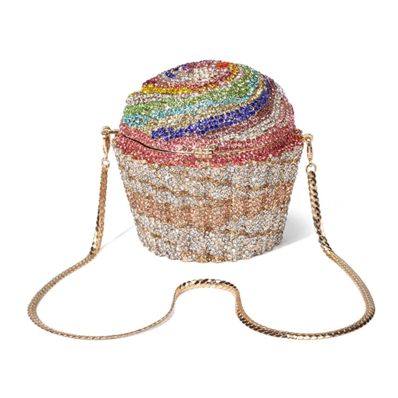 Women cup cake Crystal Clutch Purse Evening Bags Formal Dinner Bridal Rhinestone Purse Party Dinner Diamond Box Handbags