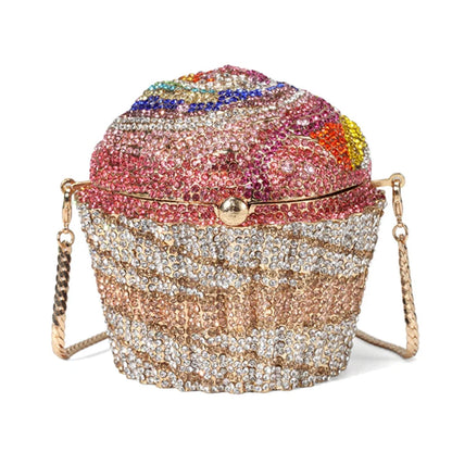Women cup cake Crystal Clutch Purse Evening Bags Formal Dinner Bridal Rhinestone Purse Party Dinner Diamond Box Handbags