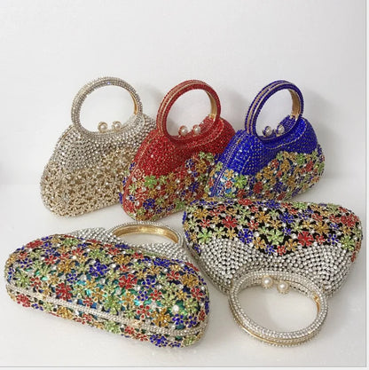 Women evening party diamonds elegant clutches luxuries bridal wedding party flower clutch purse hollow out crystal purses bag