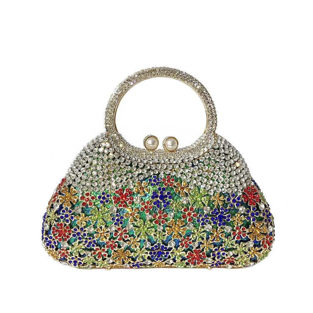 Women evening party diamonds elegant clutches luxuries bridal wedding party flower clutch purse hollow out crystal purses bag
