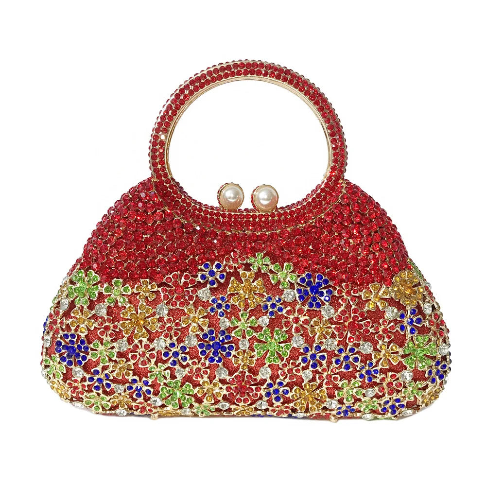 Women evening party diamonds elegant clutches luxuries bridal wedding party flower clutch purse hollow out crystal purses bag