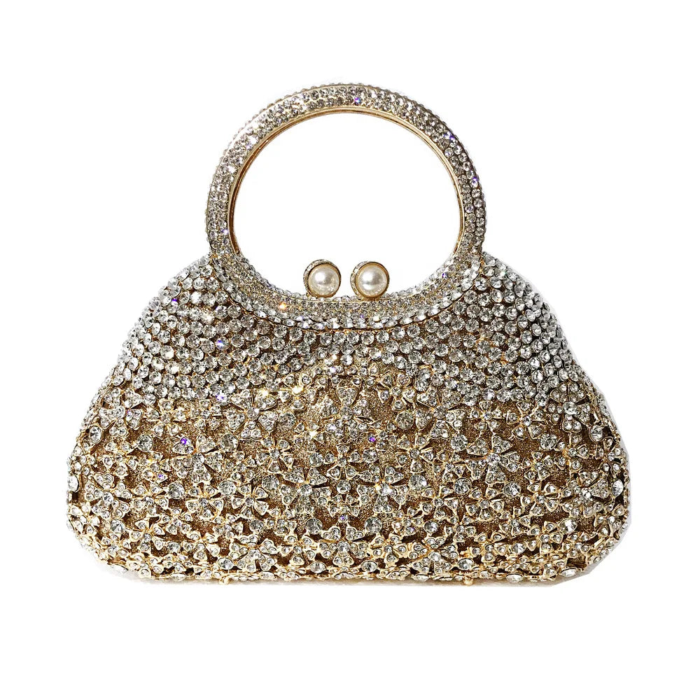 Women evening party diamonds elegant clutches luxuries bridal wedding party flower clutch purse hollow out crystal purses bag