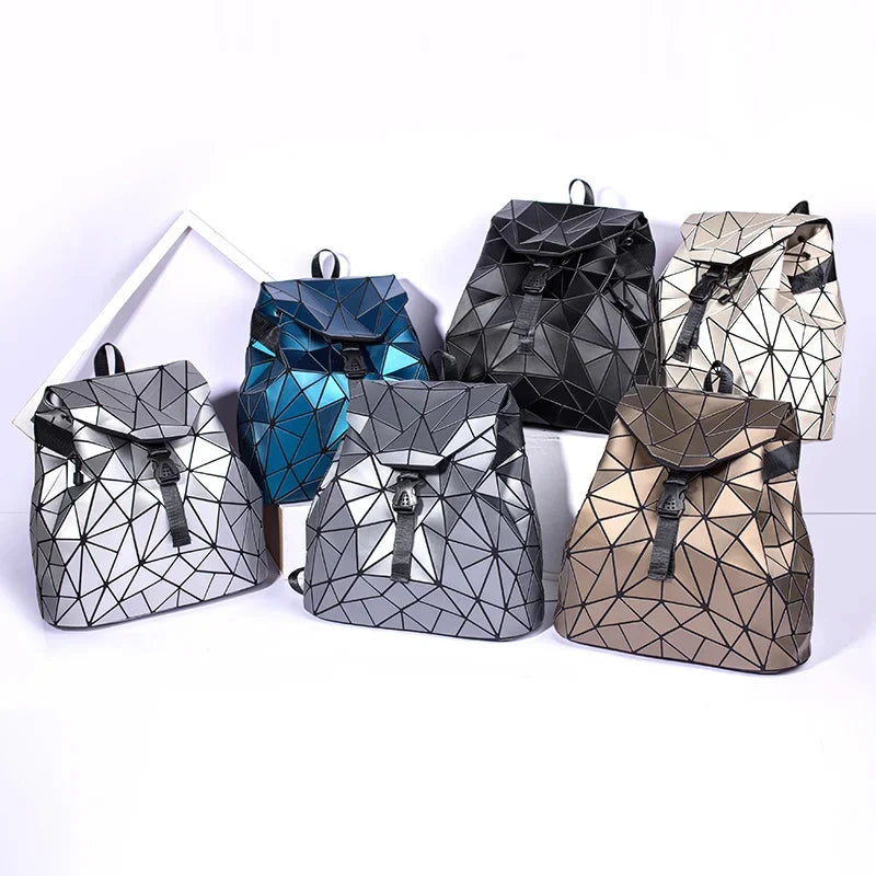 Women matte Geometric bag Female s For Teenage Girls Bagpack Drawstring Bag Holographic Backpack