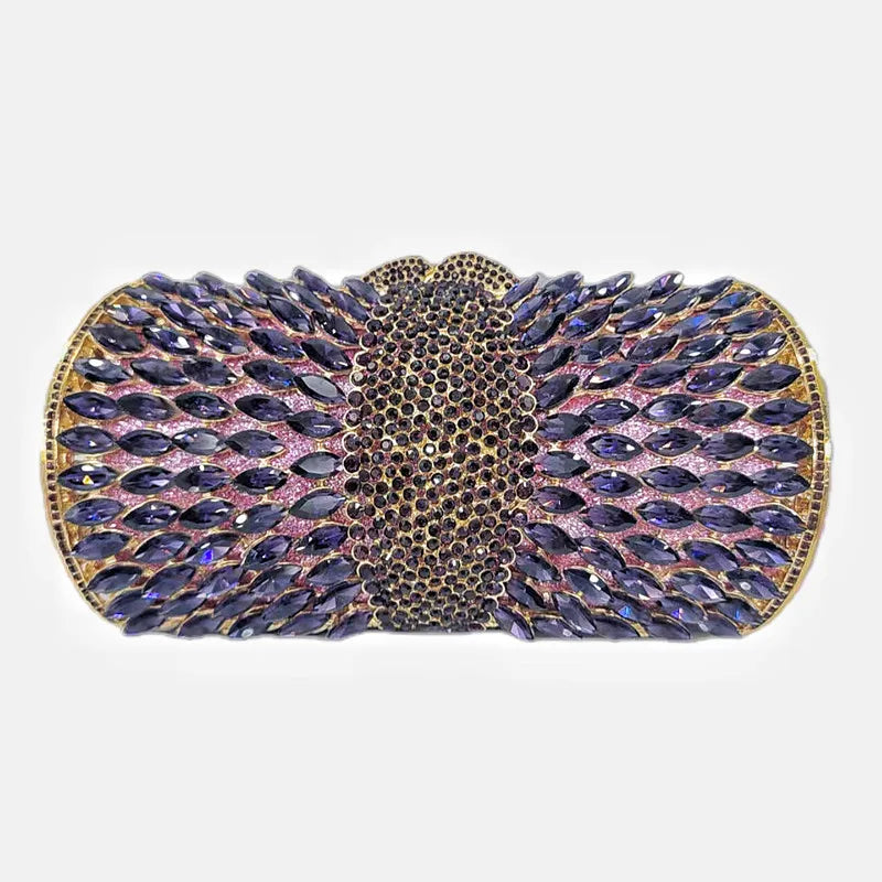 Women purple Diamonds Clutches Rhinestone Bag Flower Clutch Party Evening Purse Handbags Wedding   Female wallet