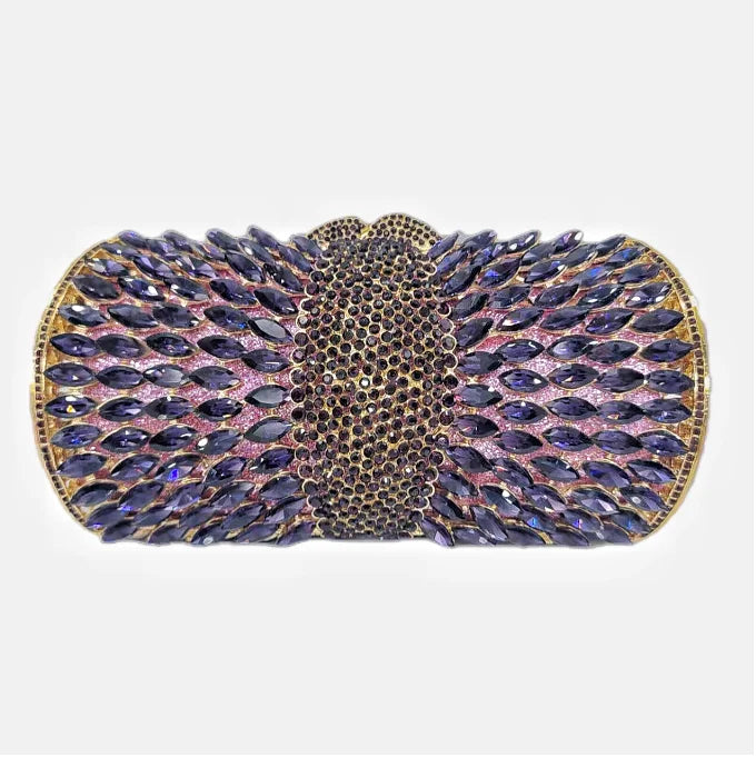 Women purple Diamonds Clutches Rhinestone Bag Flower Clutch Party Evening Purse Handbags Wedding   Female wallet