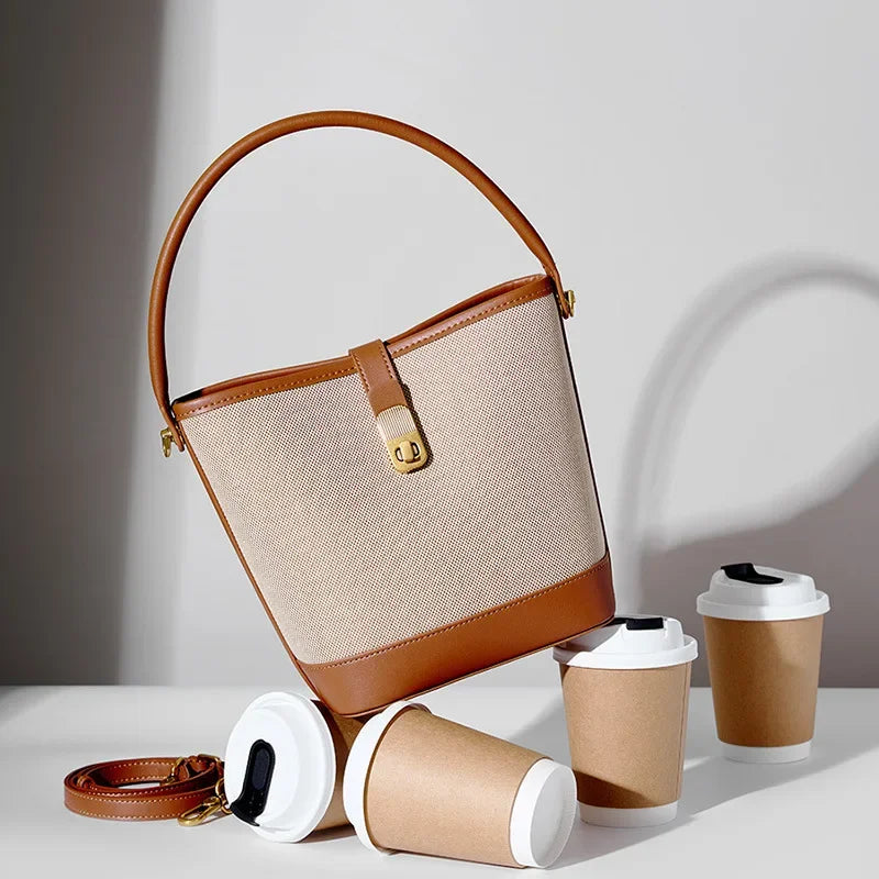 Women's 2024 New Water Bucket Bag Crossbody Handbag with Advanced Sense, Commuter Weaving Shoulder Bag