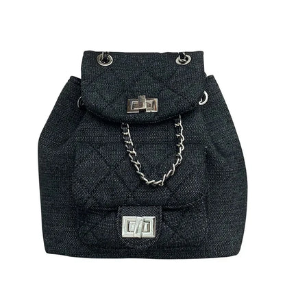 Women's 2024new Denim Ringer Chain Small Backpack Large Capacity Lock Portable Bag Fashionable Travel Commuting Fashion