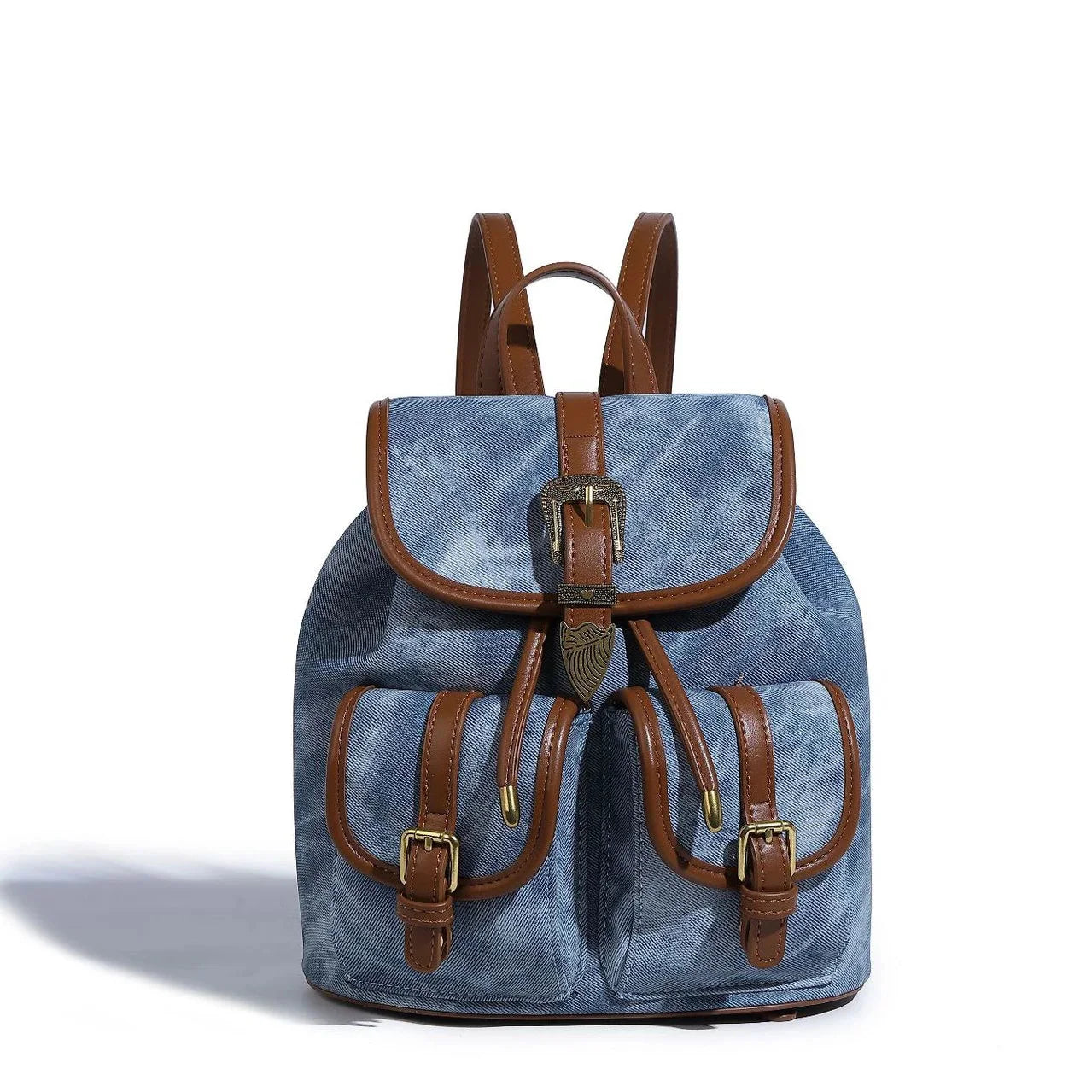 Women's American Retro Denim Bag High Quality Old Commuting 2024 New College Style Versatile Small Backpack for Women