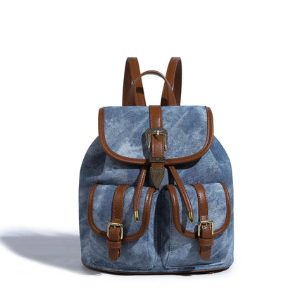 Women's American Retro Denim Bag High Quality Old Commuting 2024 New College Style Versatile Small Backpack for Women