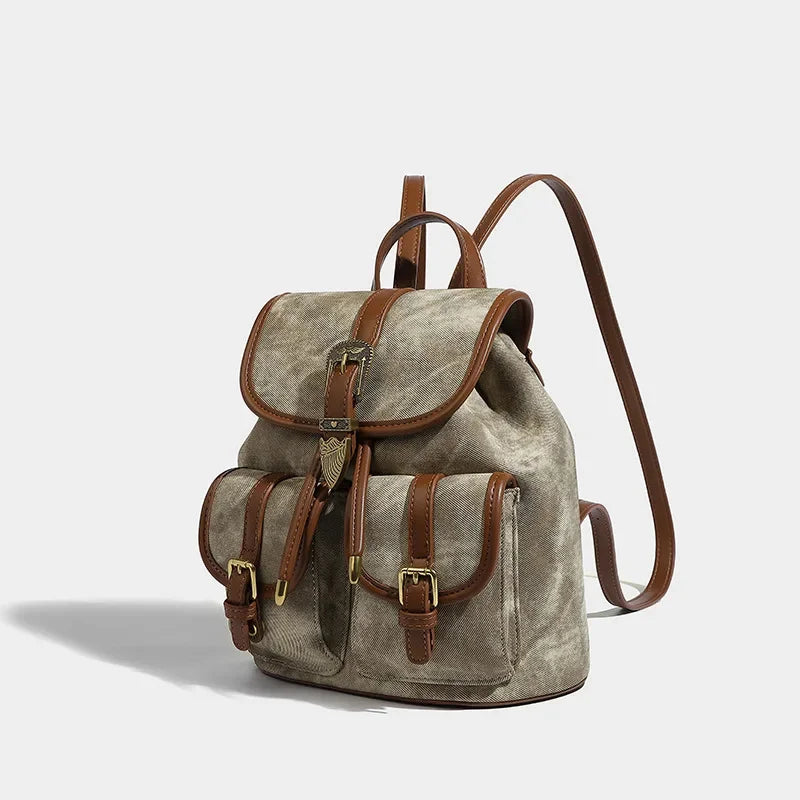Women's American Retro Denim Bag High Quality Old Commuting 2024 New College Style Versatile Small Backpack for Women