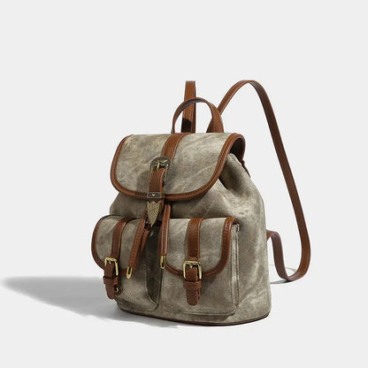 Women's American Retro Denim Bag High Quality Old Commuting 2024 New College Style Versatile Small Backpack for Women